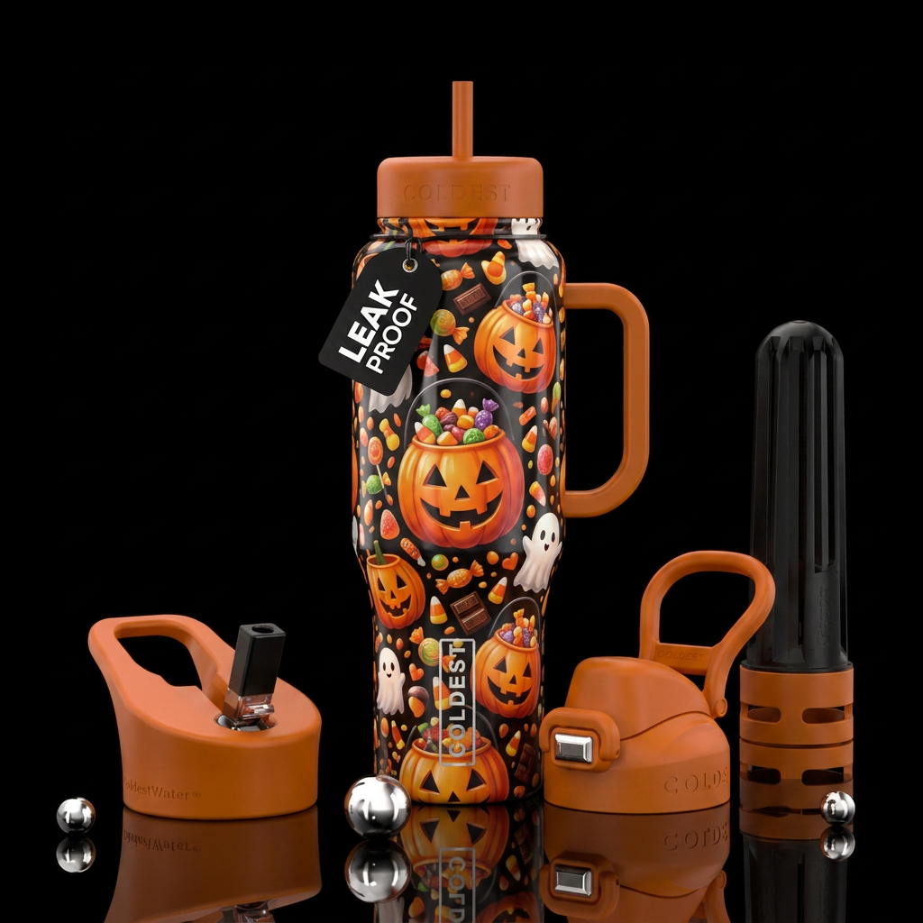Halloween buckets, candy, ghost water bottle design