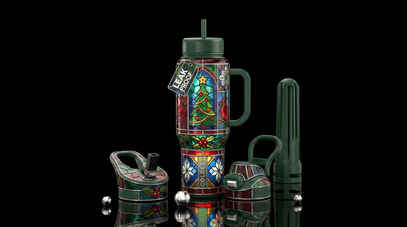 Stained glass, christmas water bottle design