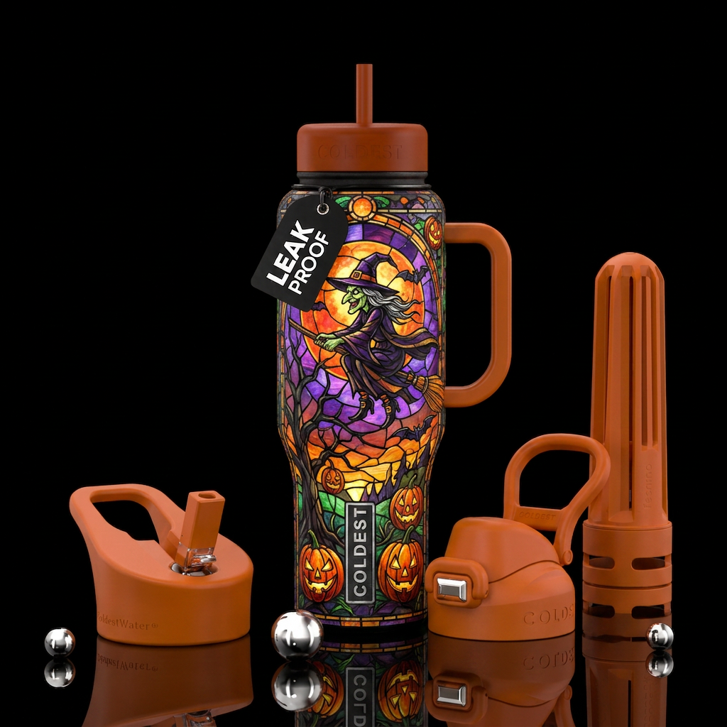 Stained glass, halloween water bottle design