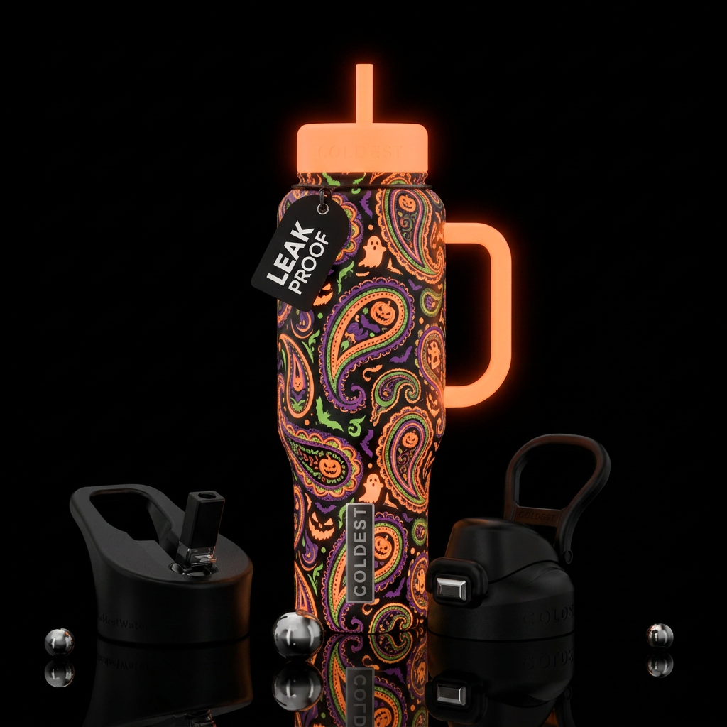 Halloween paisley, glowie water bottle design