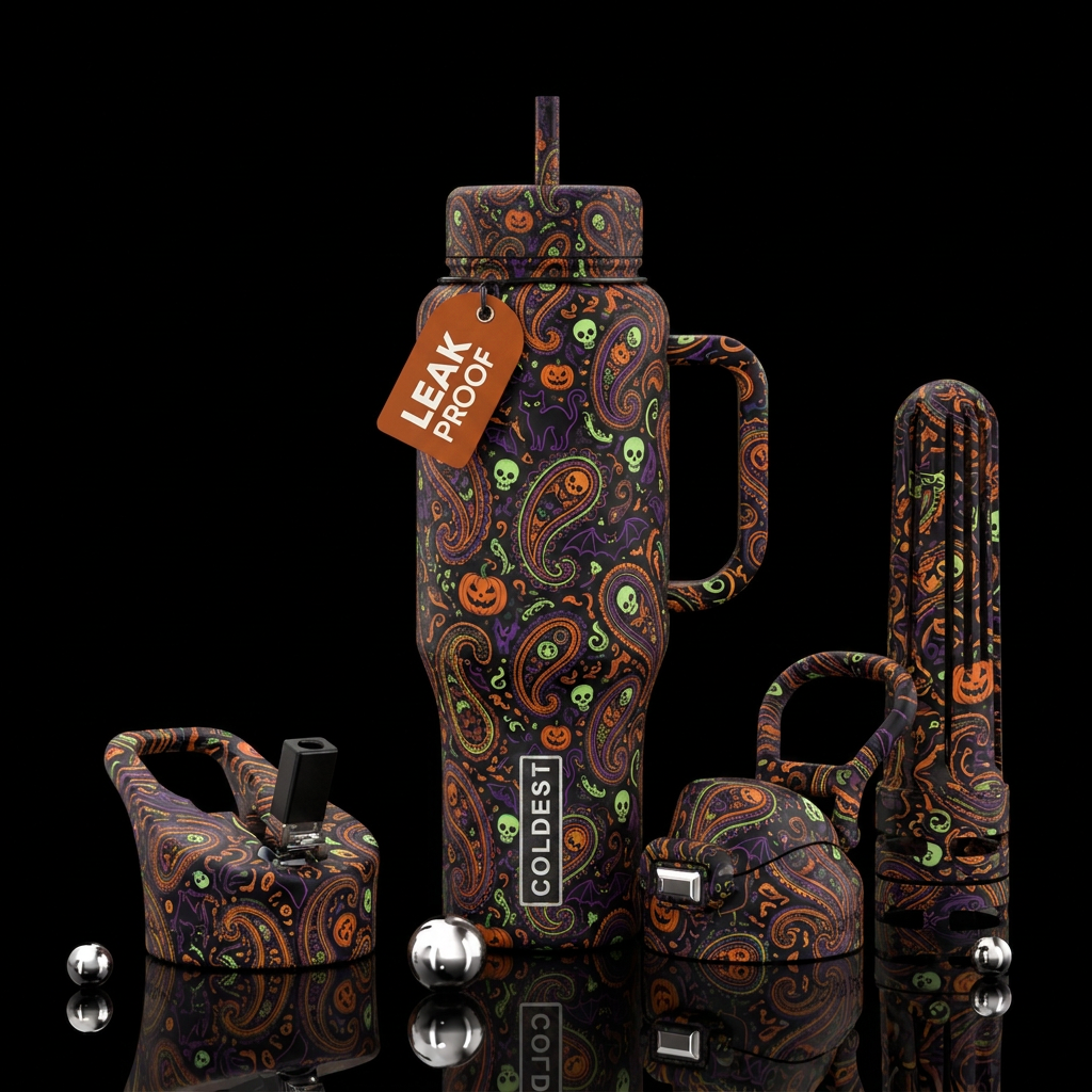 Halloween paisley, glowie water bottle design