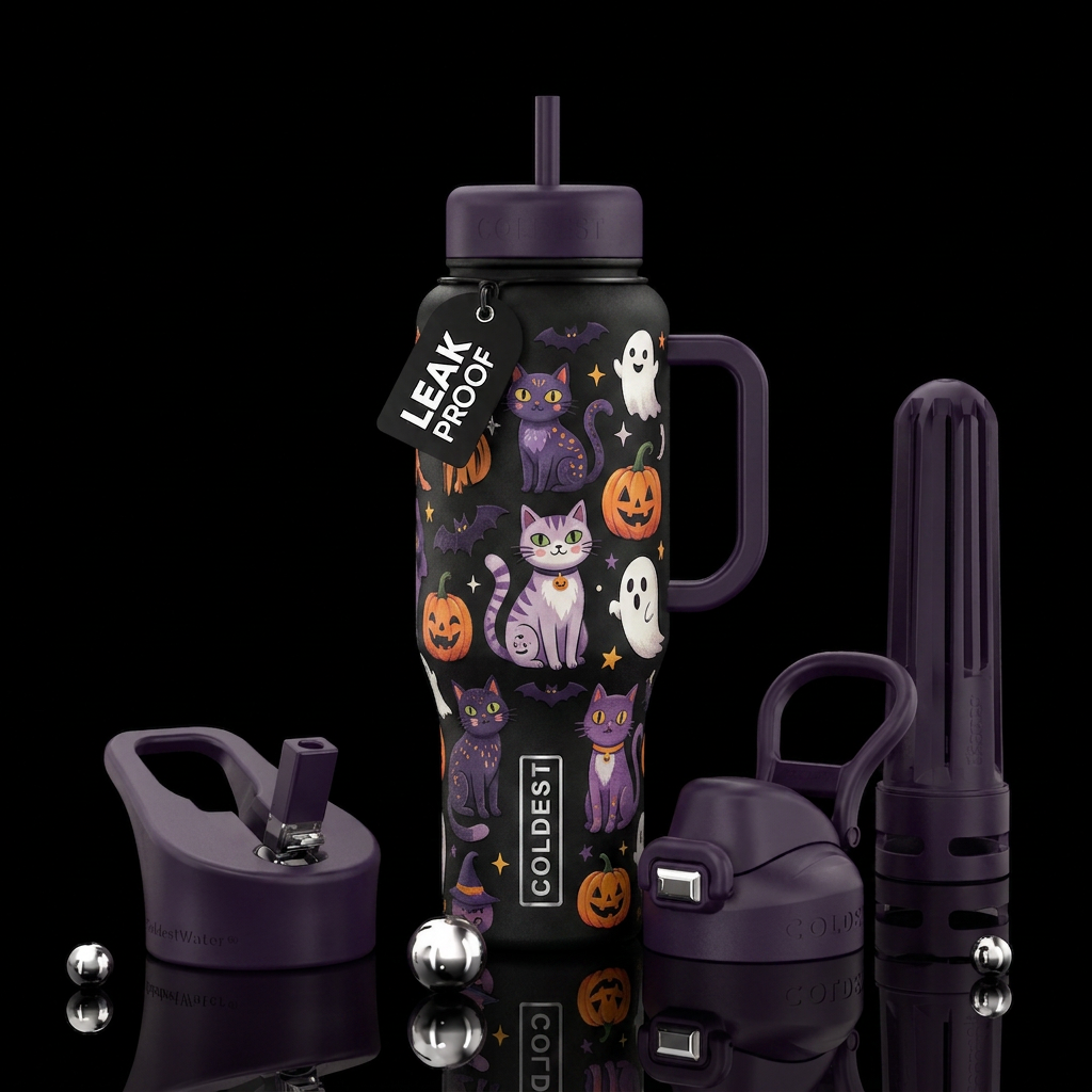 Halloween cats water bottle design