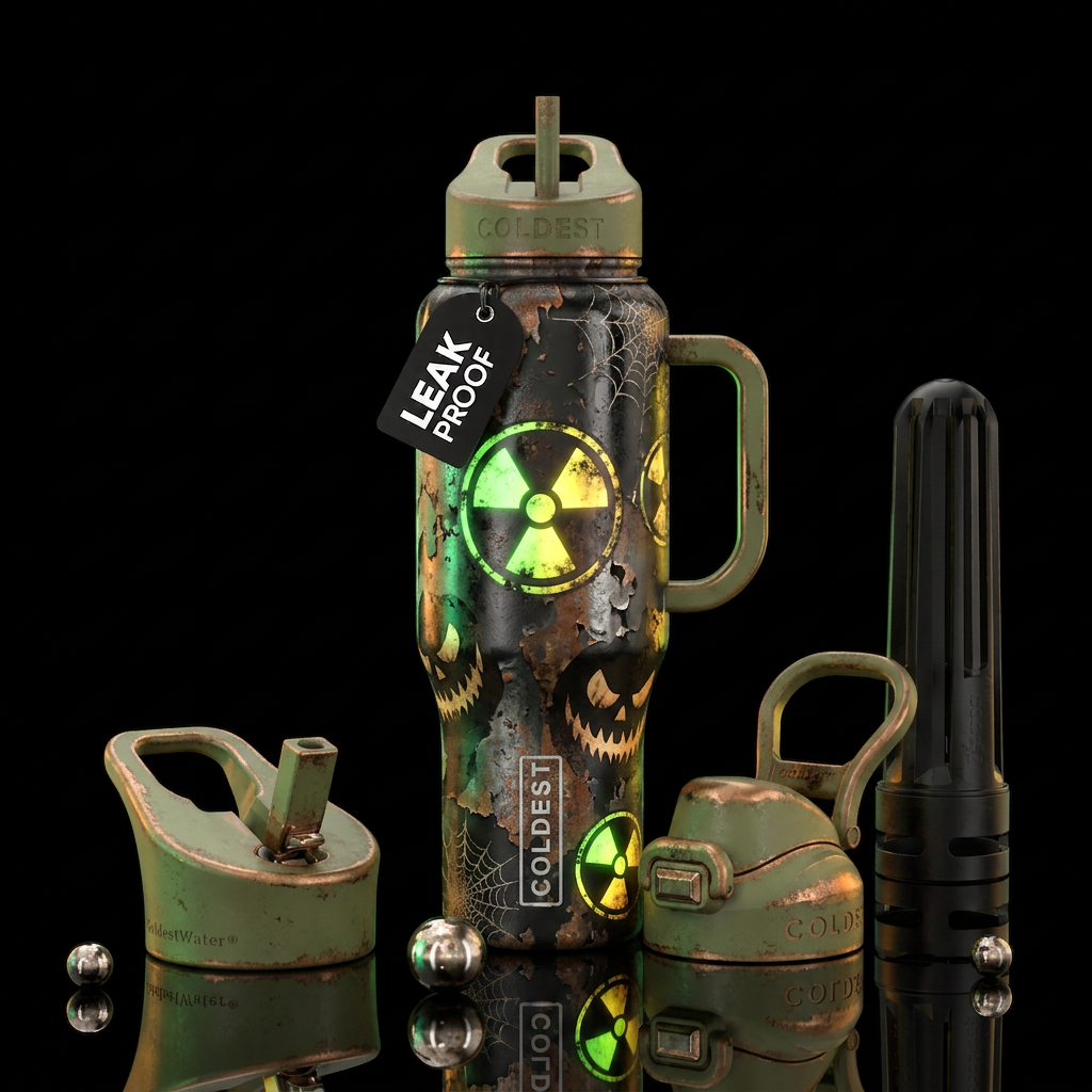 Radioactive, fallout, halloween water bottle design