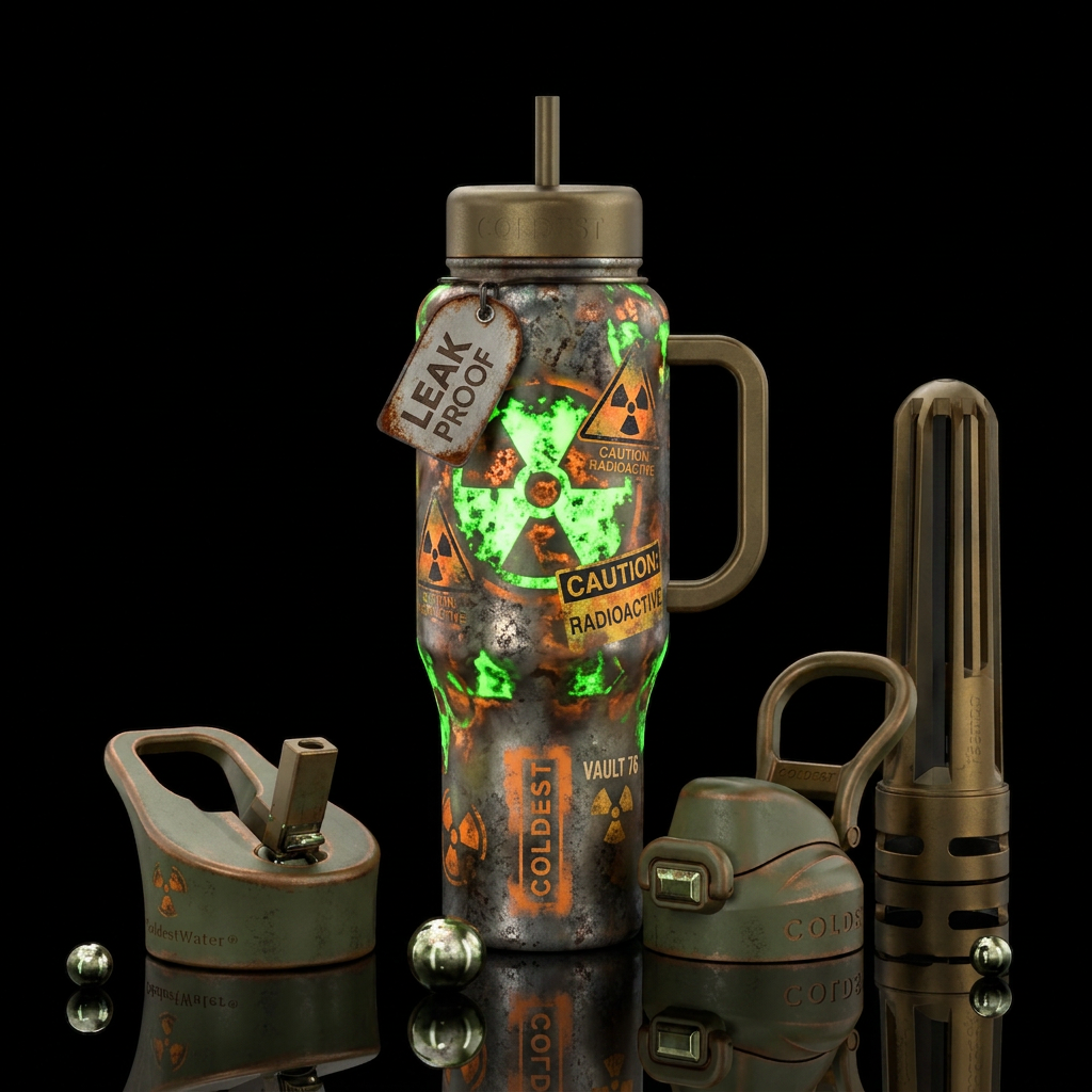 Radioactive, fallout, halloween water bottle design