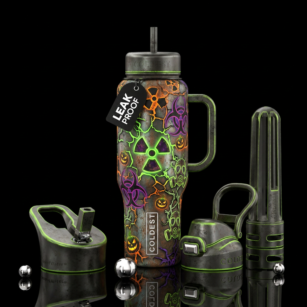 Radioactive, fallout, halloween water bottle design