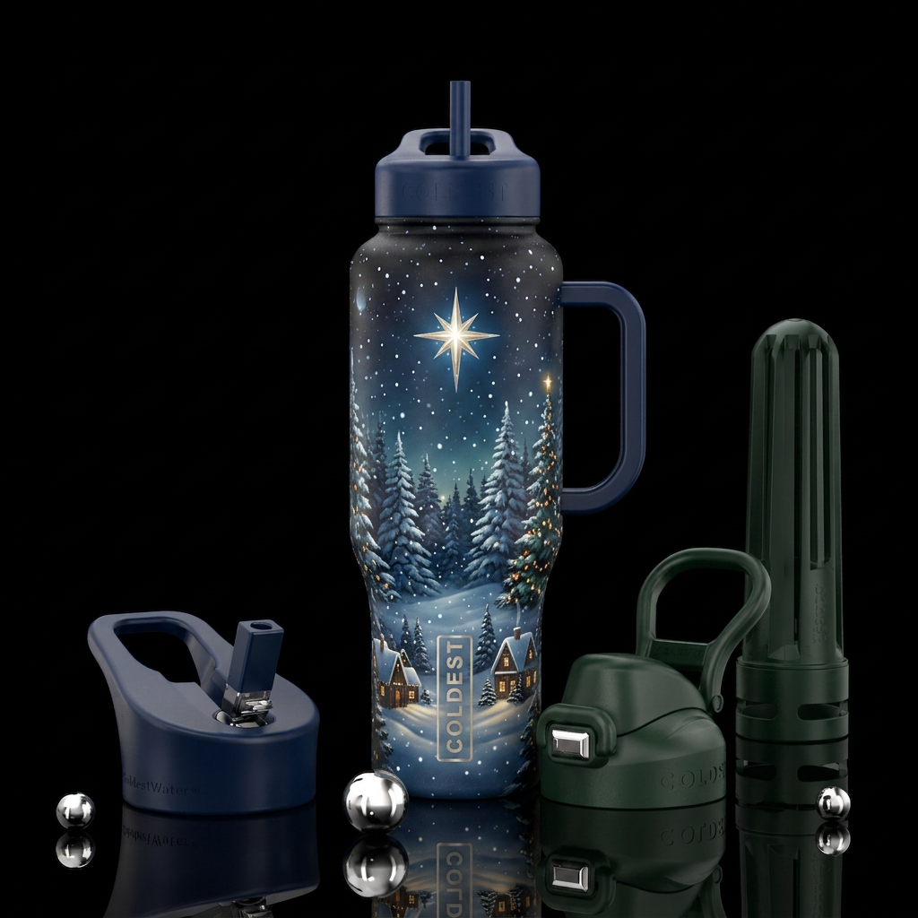 Silent night, christmas water bottle design