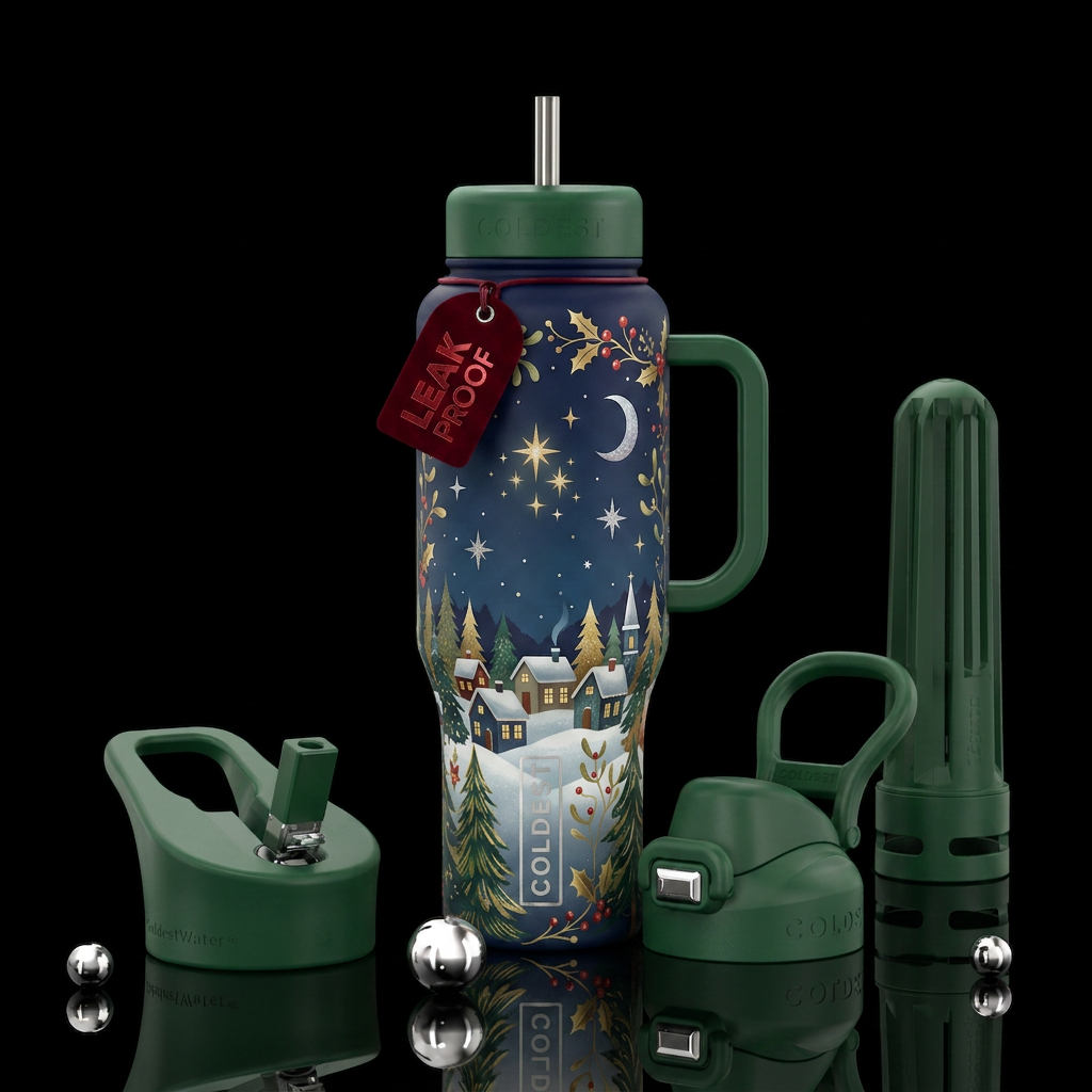 Silent night, christmas water bottle design