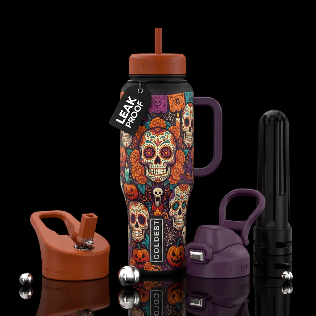 Day of the dead, halloween, celebration water bottle design