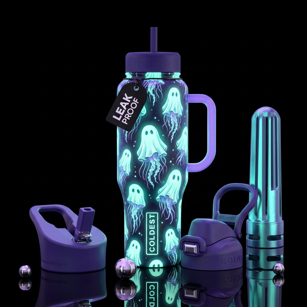 Jellyfish dressed as ghost, glowie water bottle design