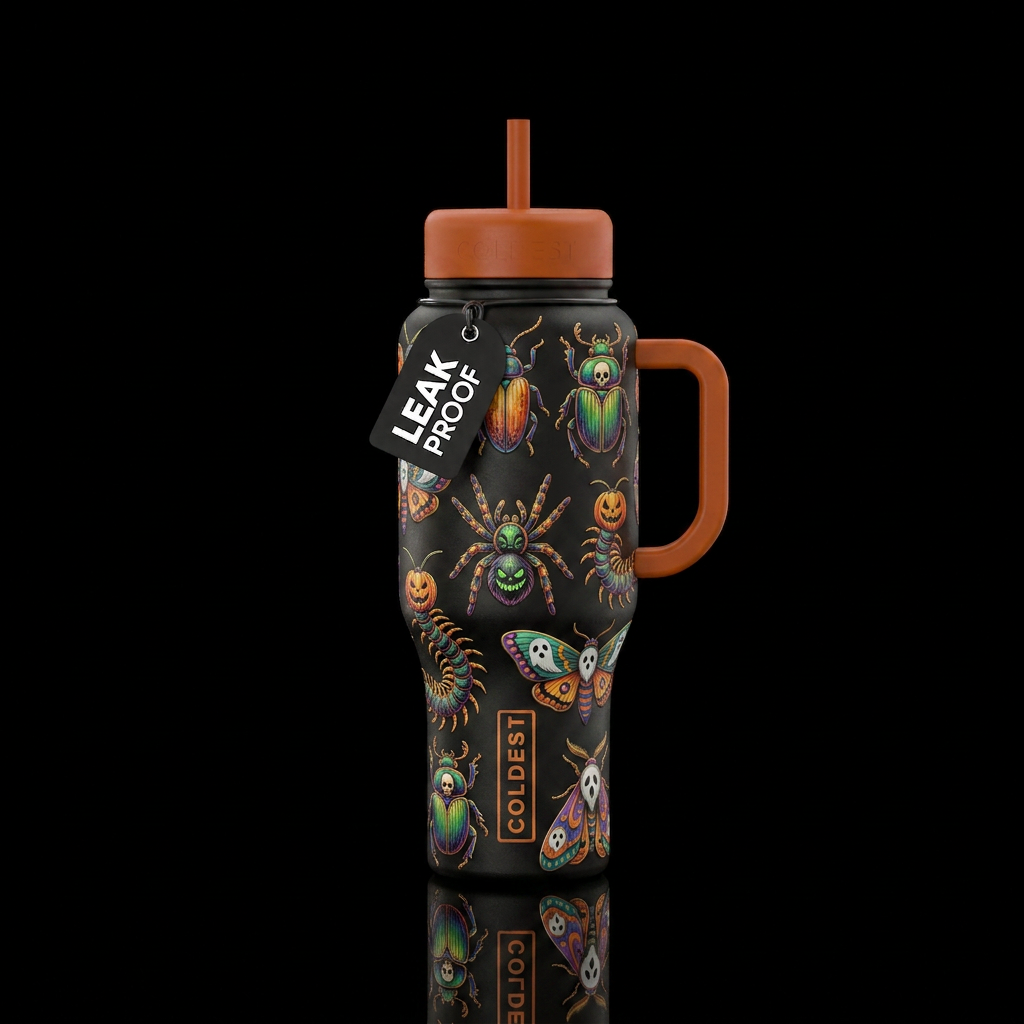 Halloween themed bugs water bottle design
