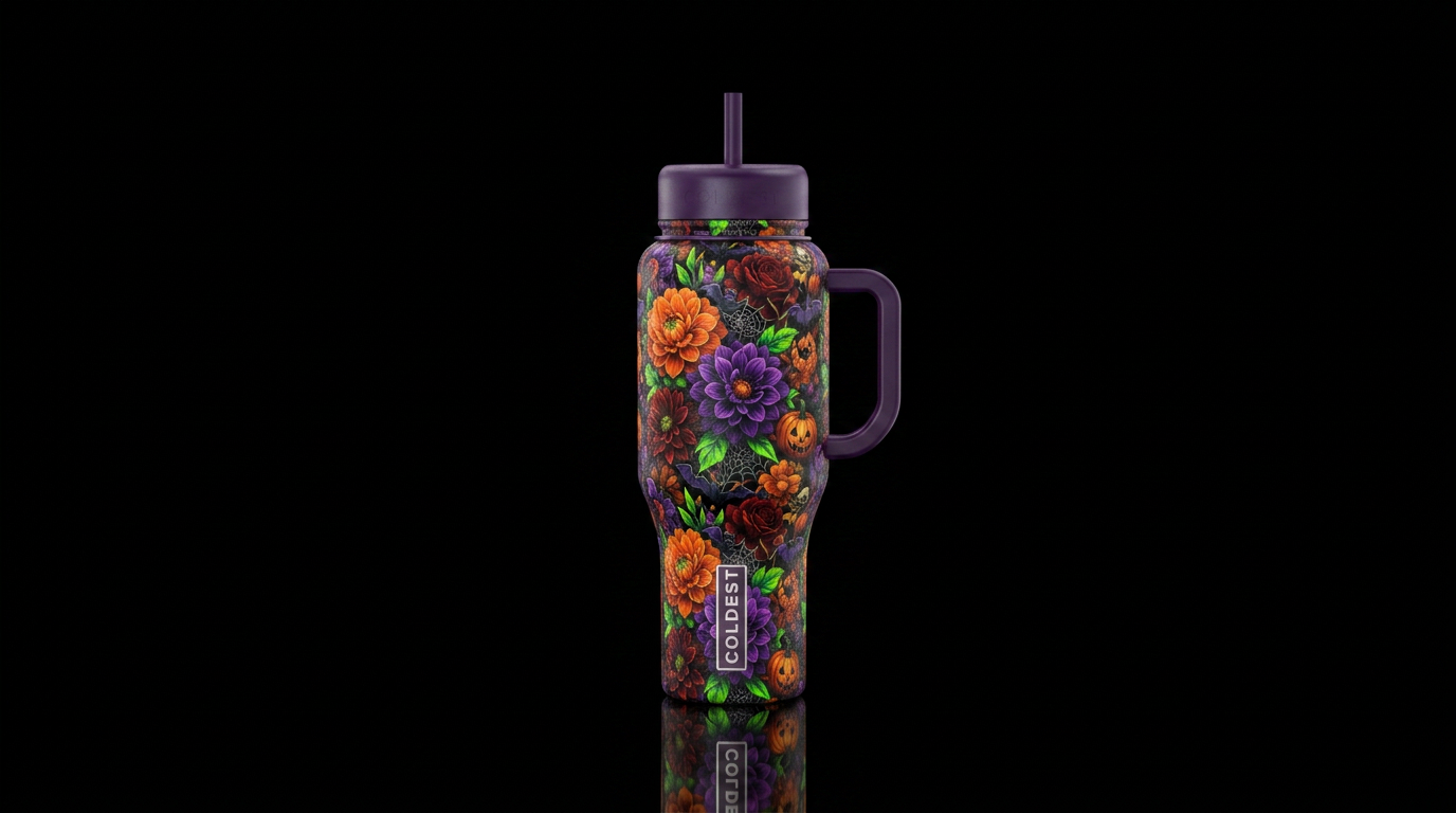 Halloween flowers water bottle design