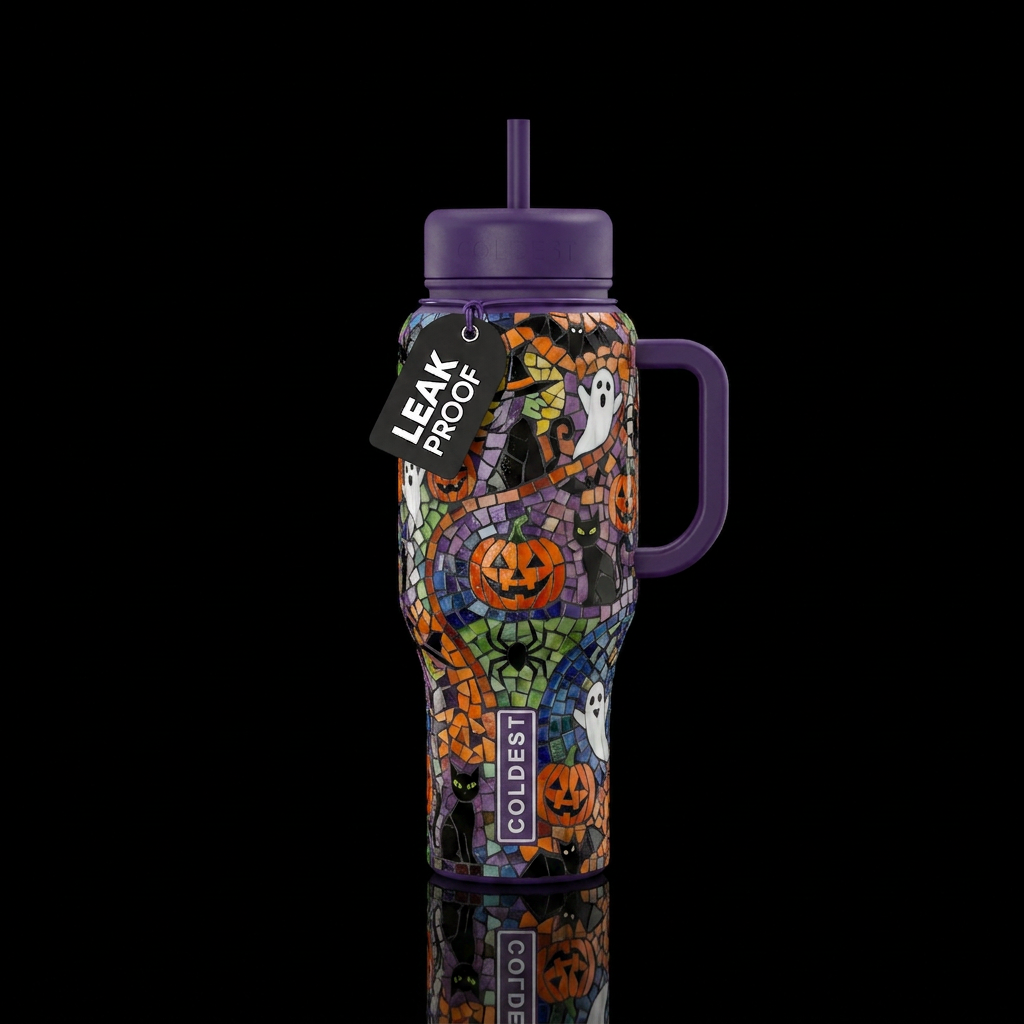 Halloween mosaic water bottle design