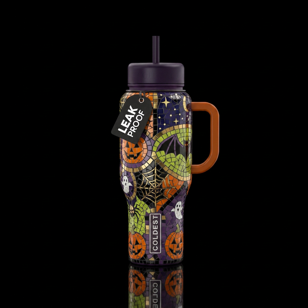 Halloween mosaic water bottle design
