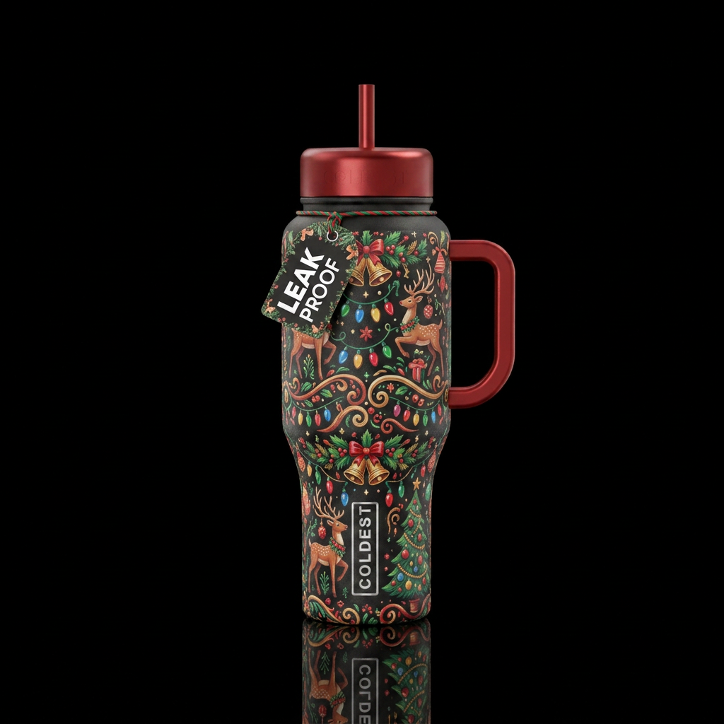 Christmas swirl, reindeer, jingle bells, christmas... water bottle design