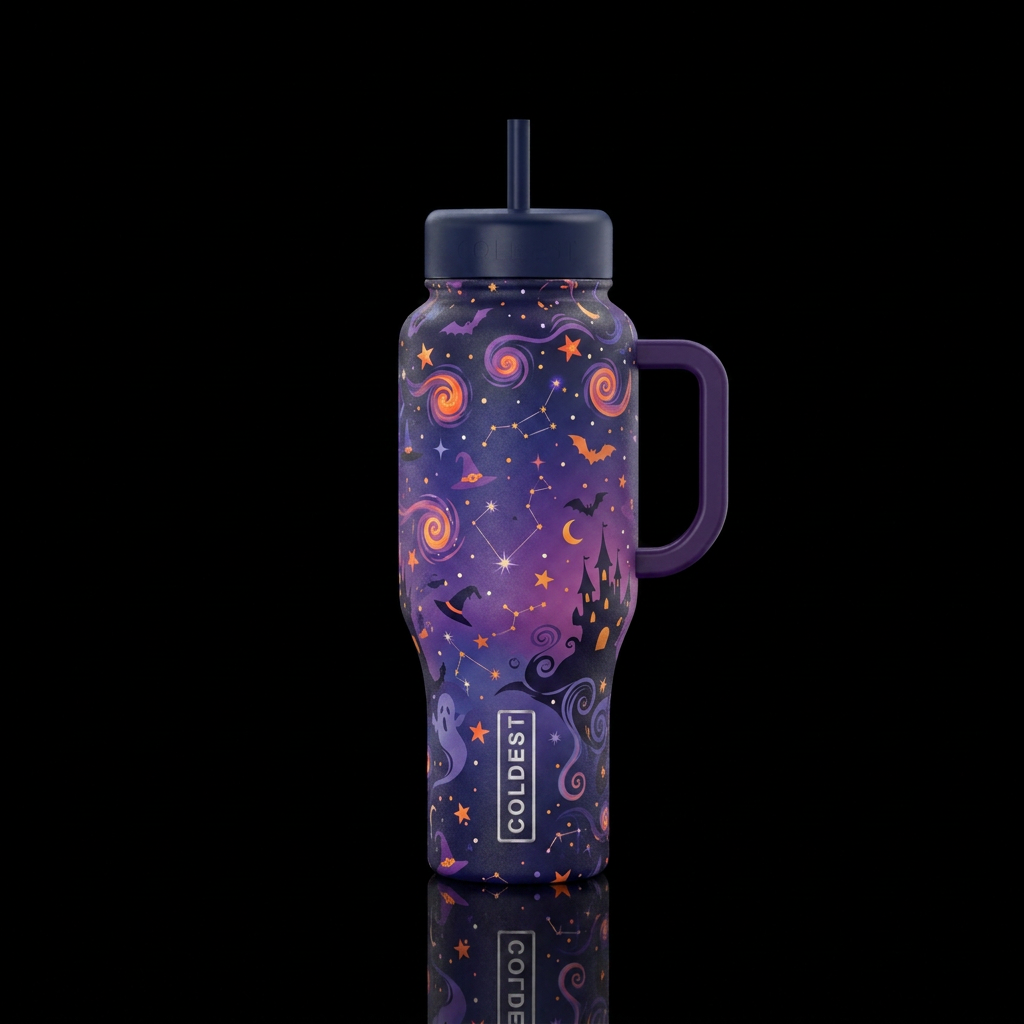 Halloween starry night water bottle design