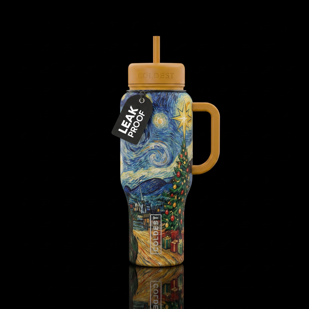 Christmas,  van gogh water bottle design