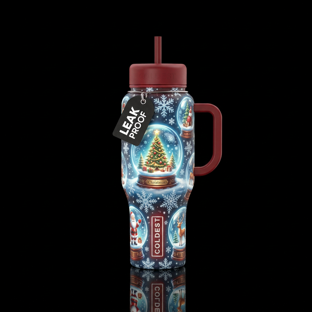 Snowflakes, glowie, snow globes, Christmas water bottle design