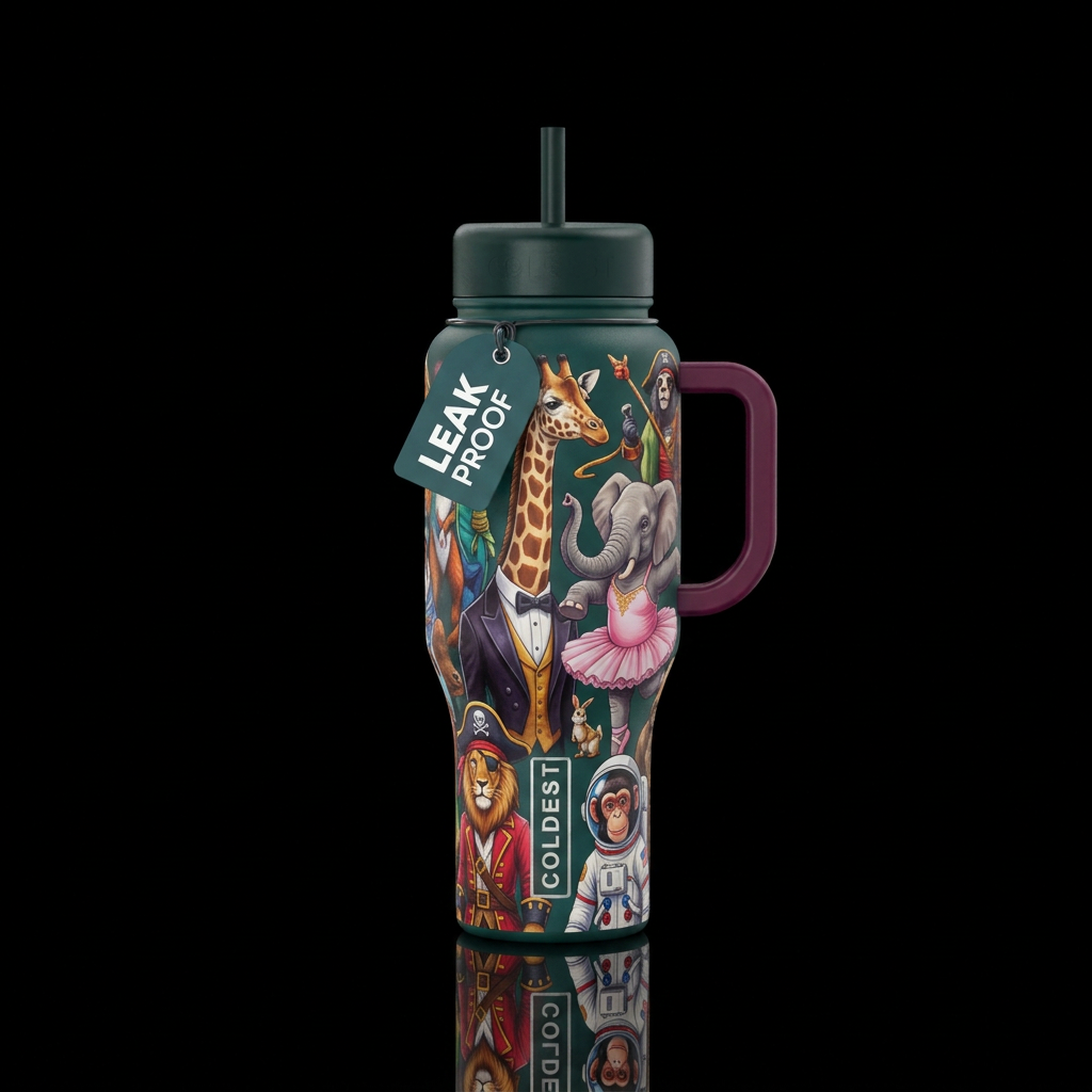 Animals being funny in costumes. water bottle design