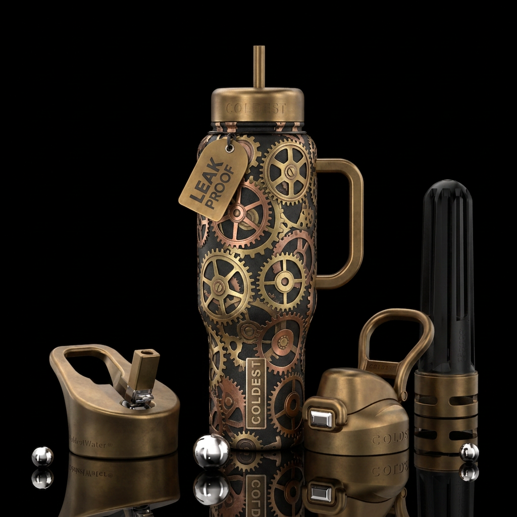 Steampunk gears water bottle design