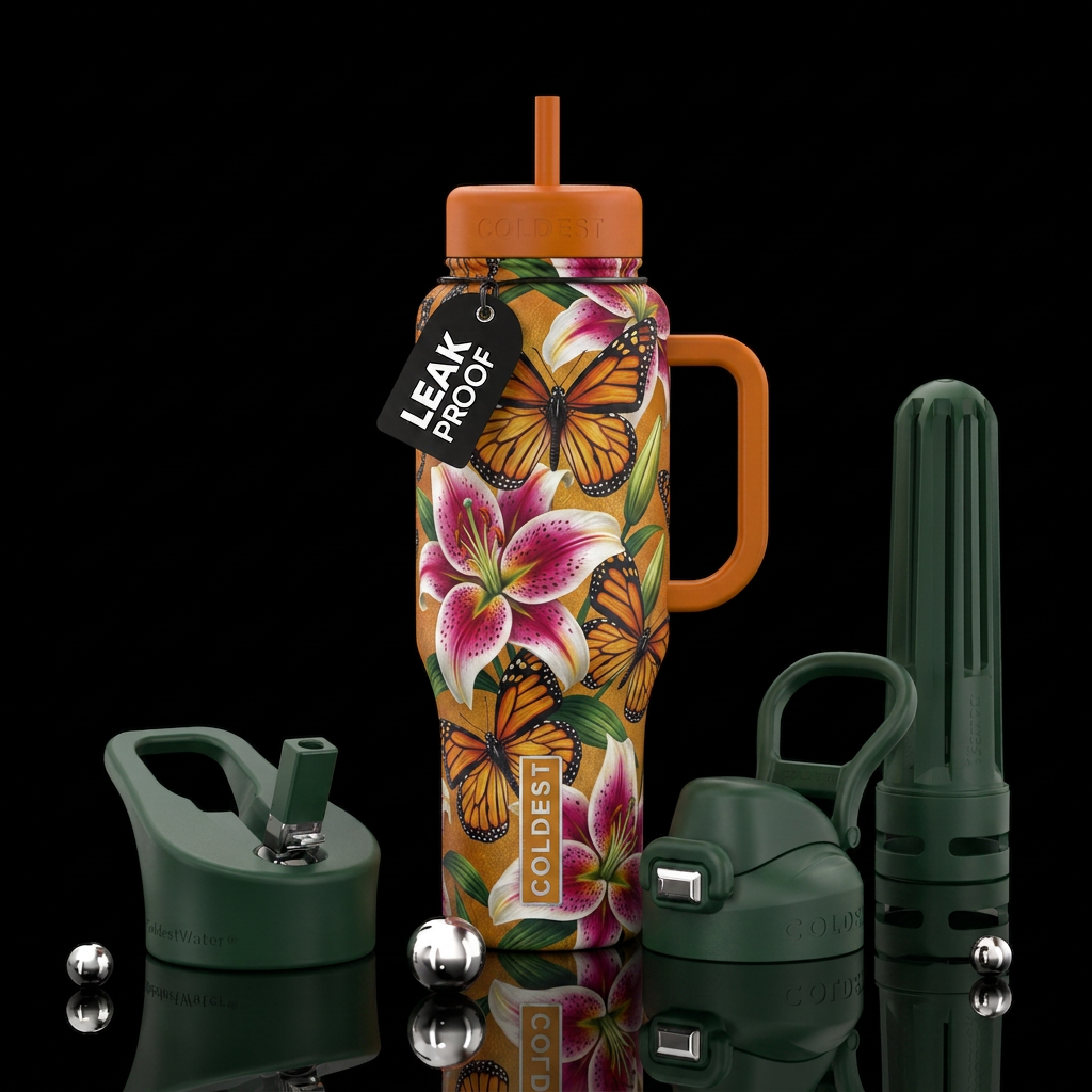 Monarch butterflies and stargazers water bottle design