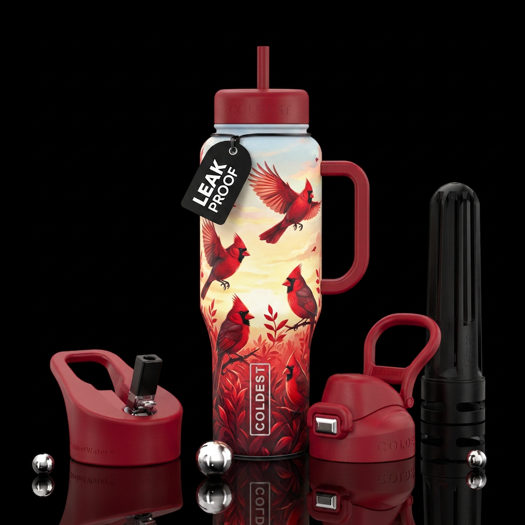 Cardinals in the sky water bottle design