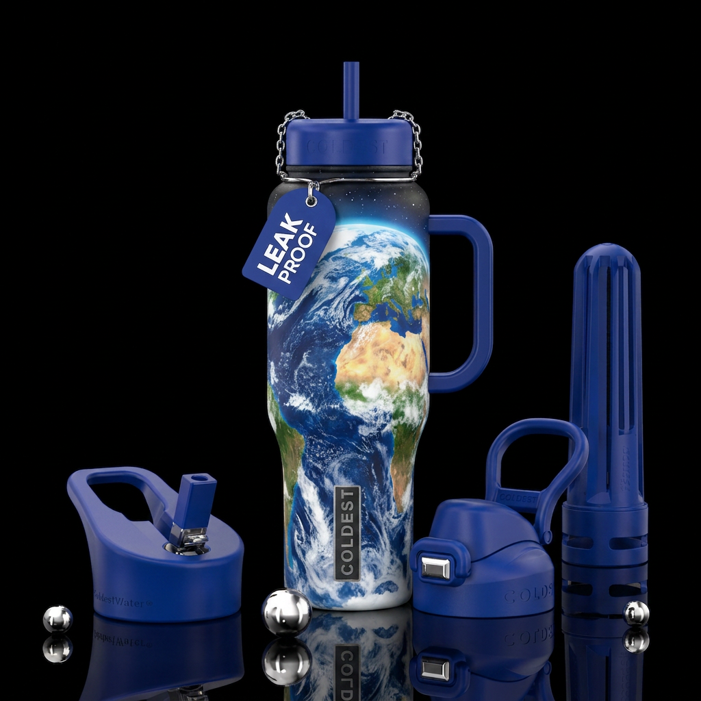 Earth from space painting water bottle design