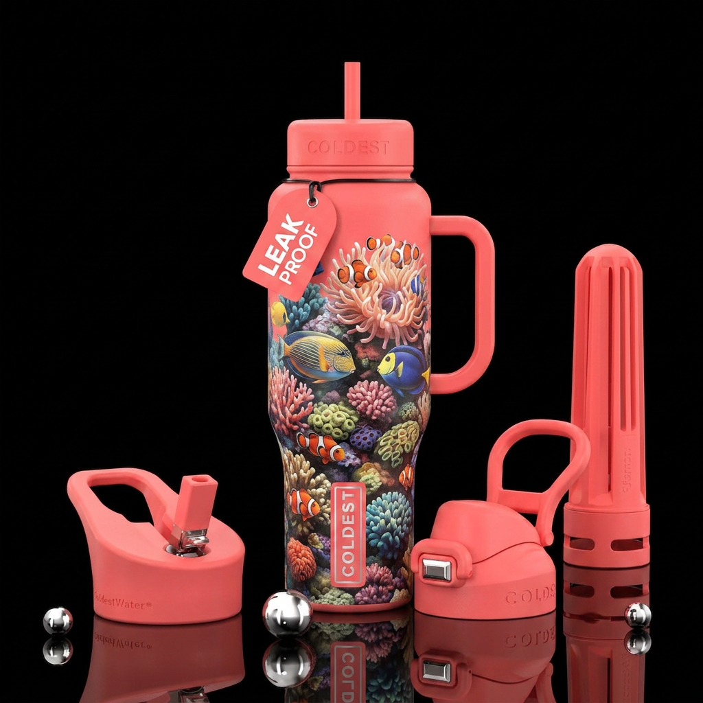 Sea life, coral color water bottle design