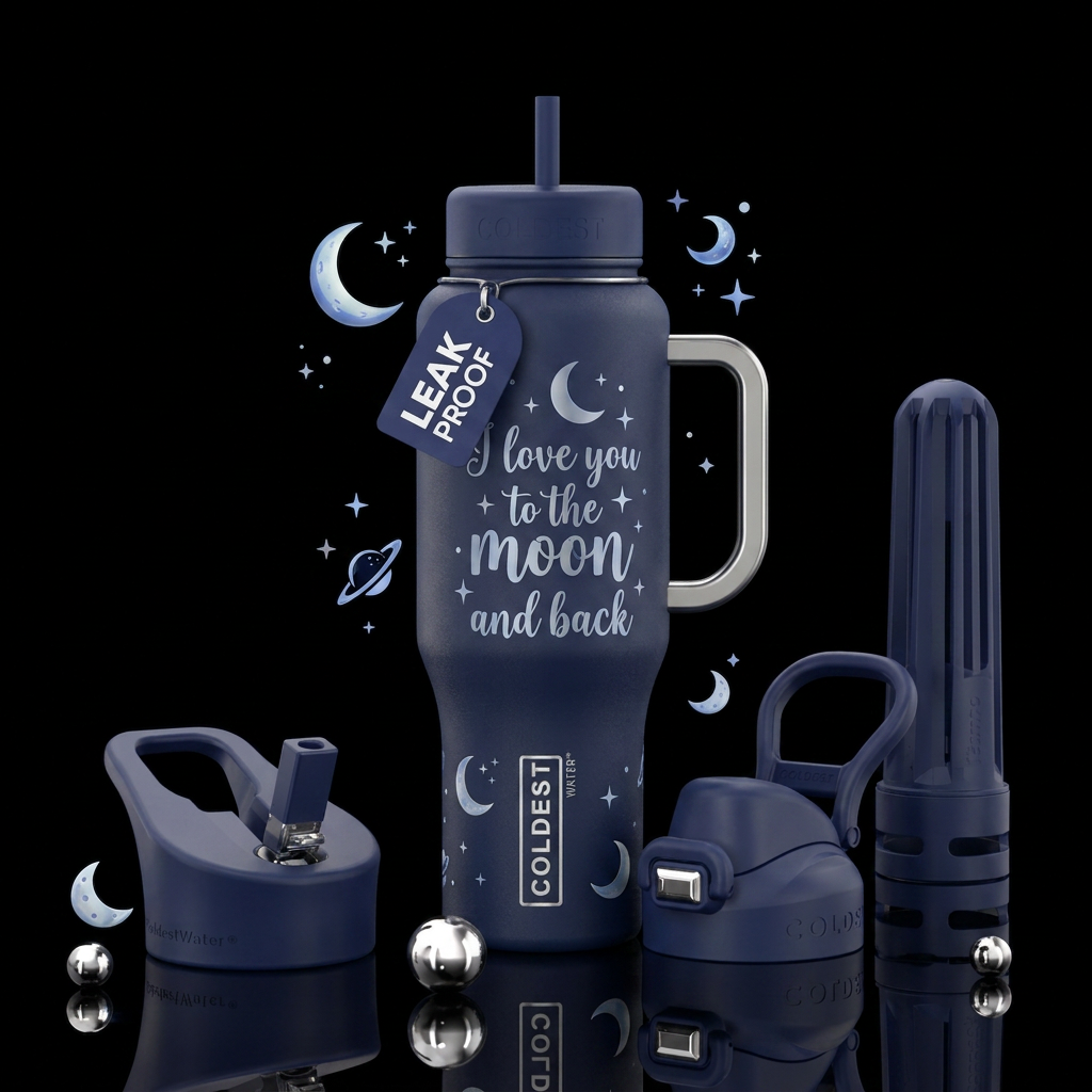 I love you to the moon and back water bottle design