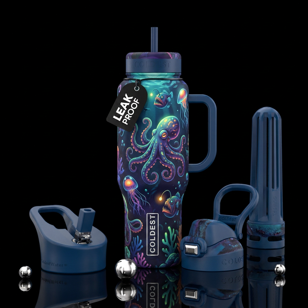 Deep sea, octopus water bottle design