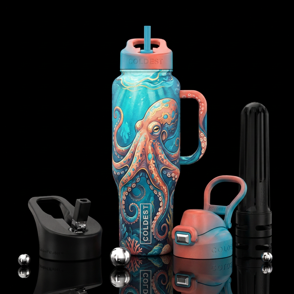 Ocean, octopus water bottle design