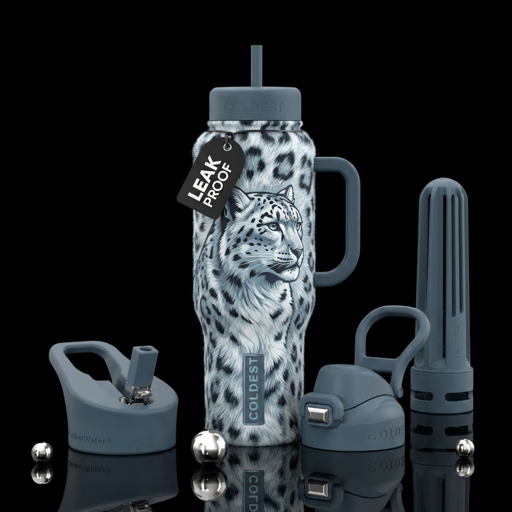 snow leopard water bottle design