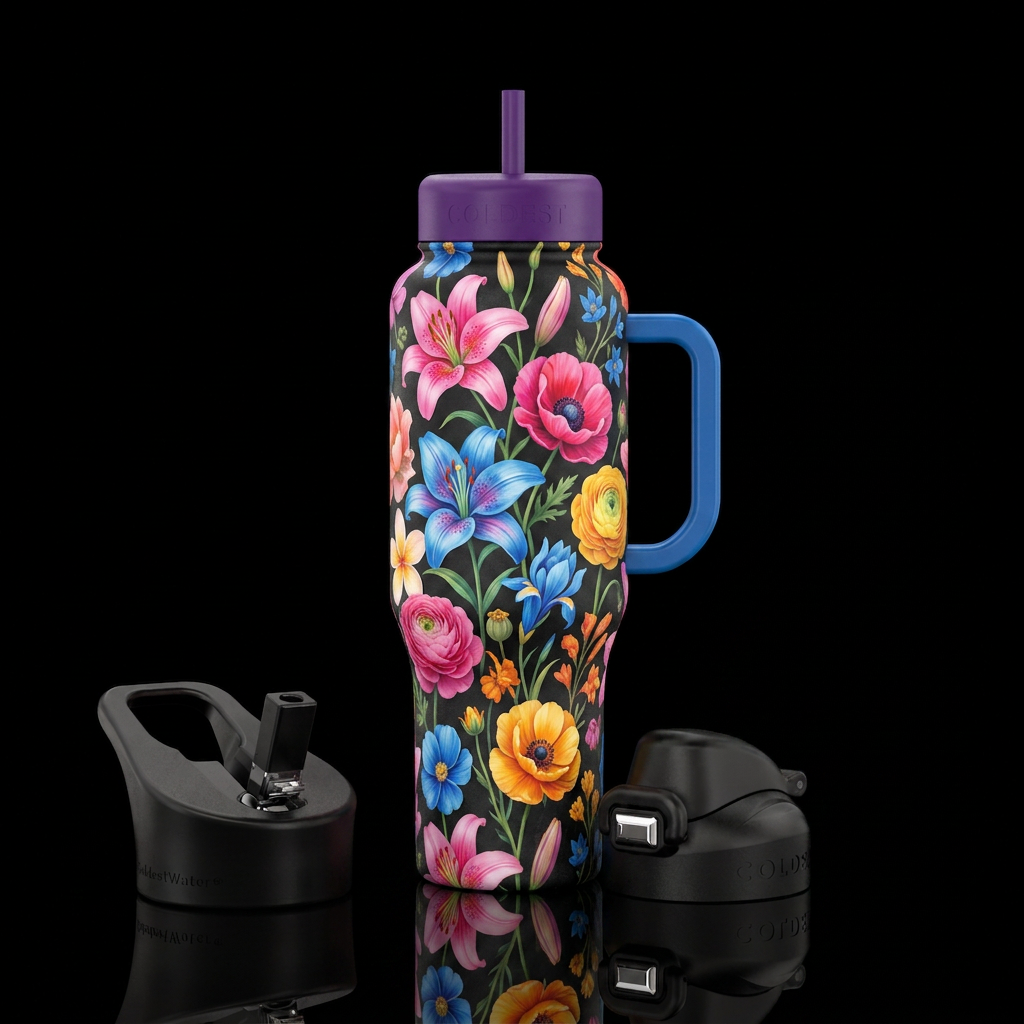 Vibrant flowers water bottle design