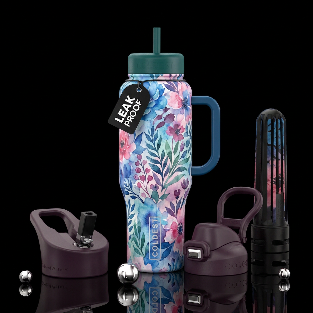 Water color flowers water bottle design