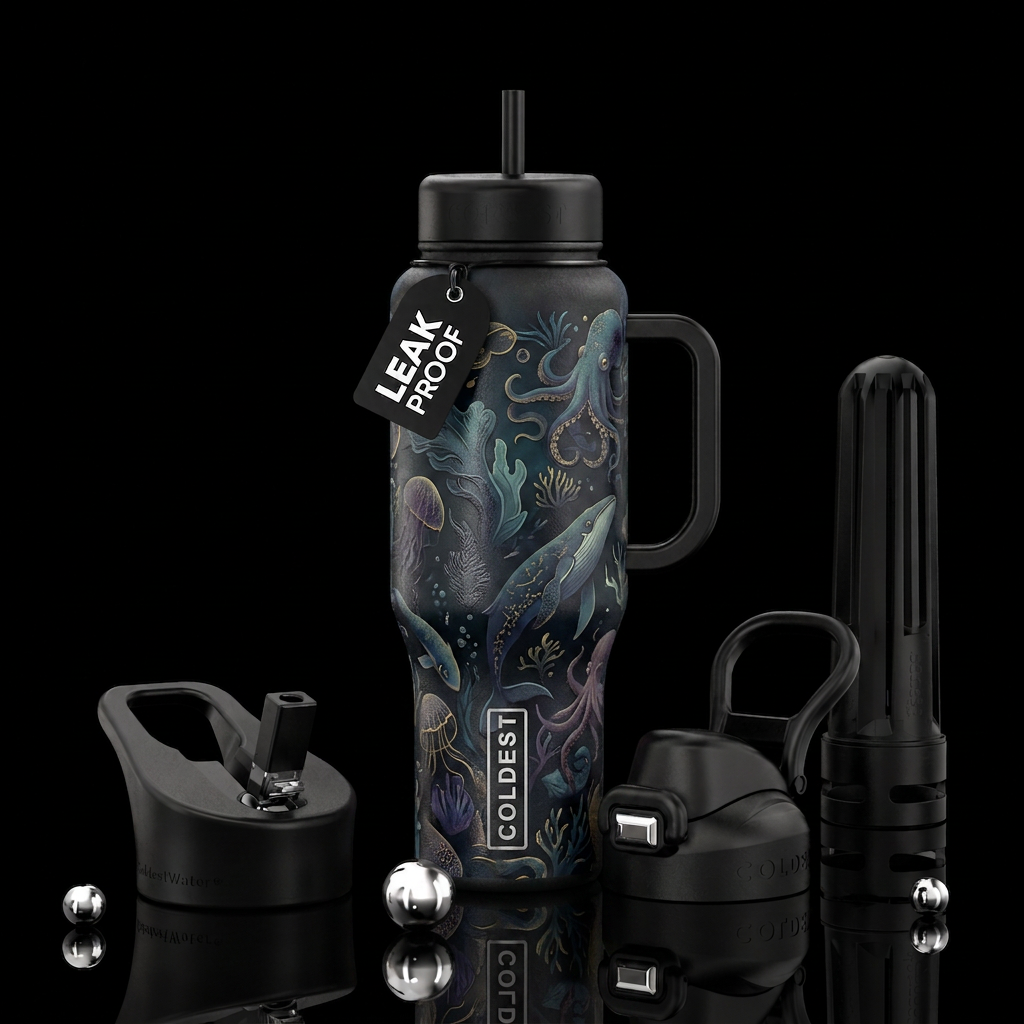 Water color, seat creatures water bottle design