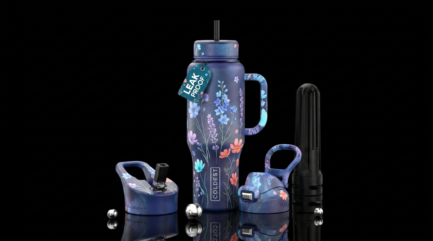 faint see through flowers, dreamy water bottle design