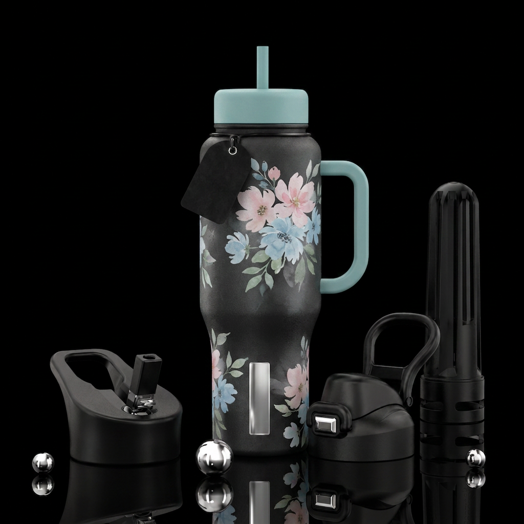 faint water paint flowers water bottle design