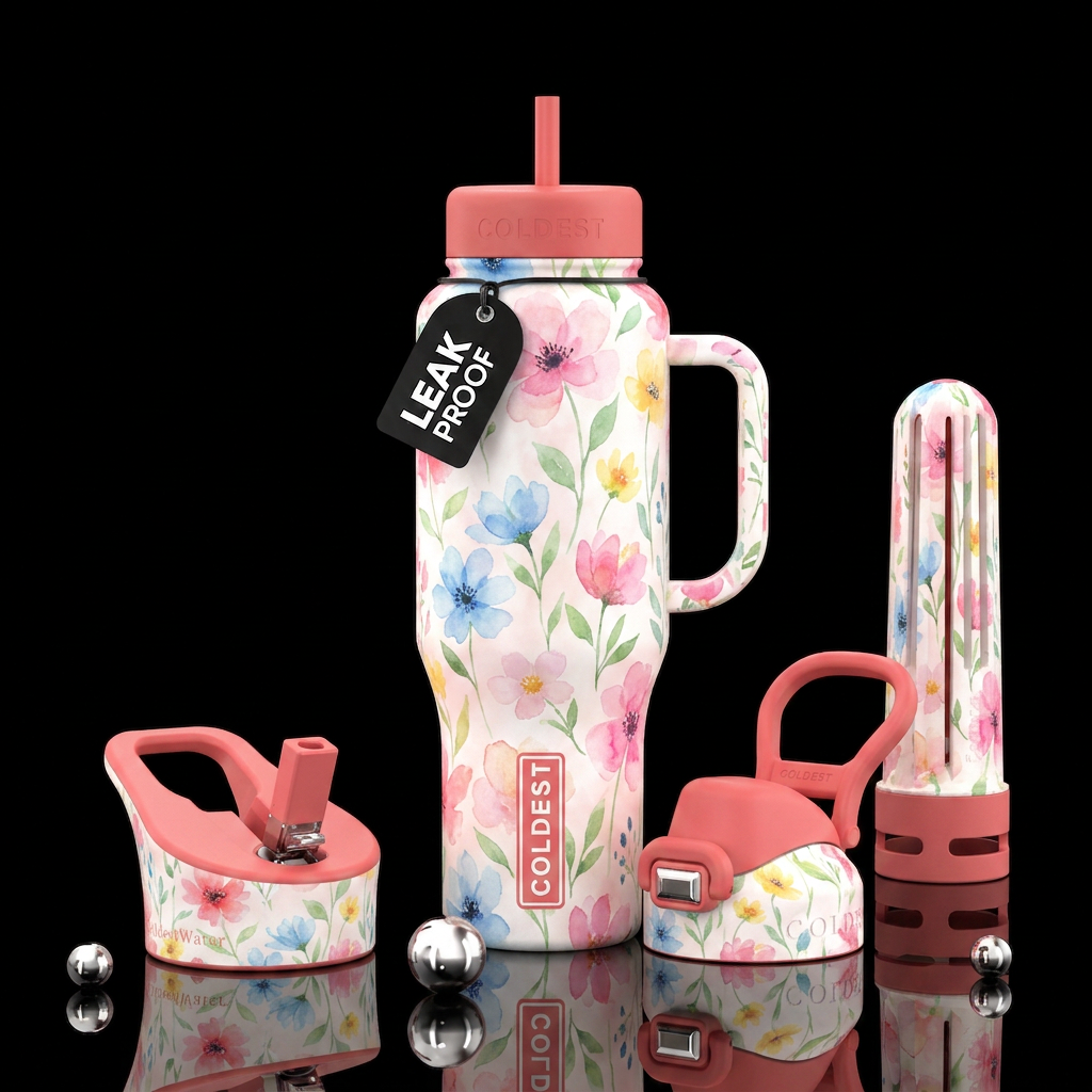 faint water paint flowers water bottle design