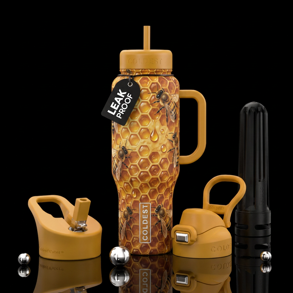 Honeycomb, honeybees water bottle design