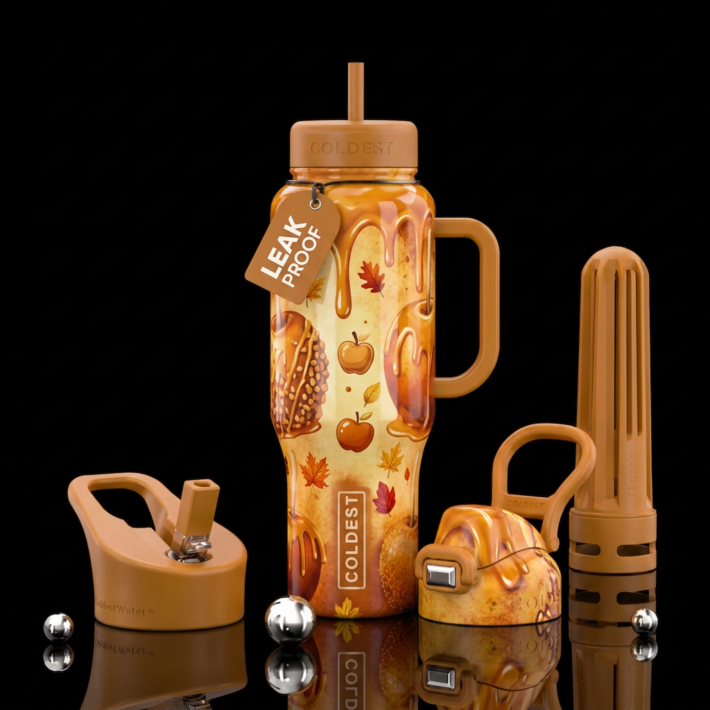 Caramel apple, fall water bottle design