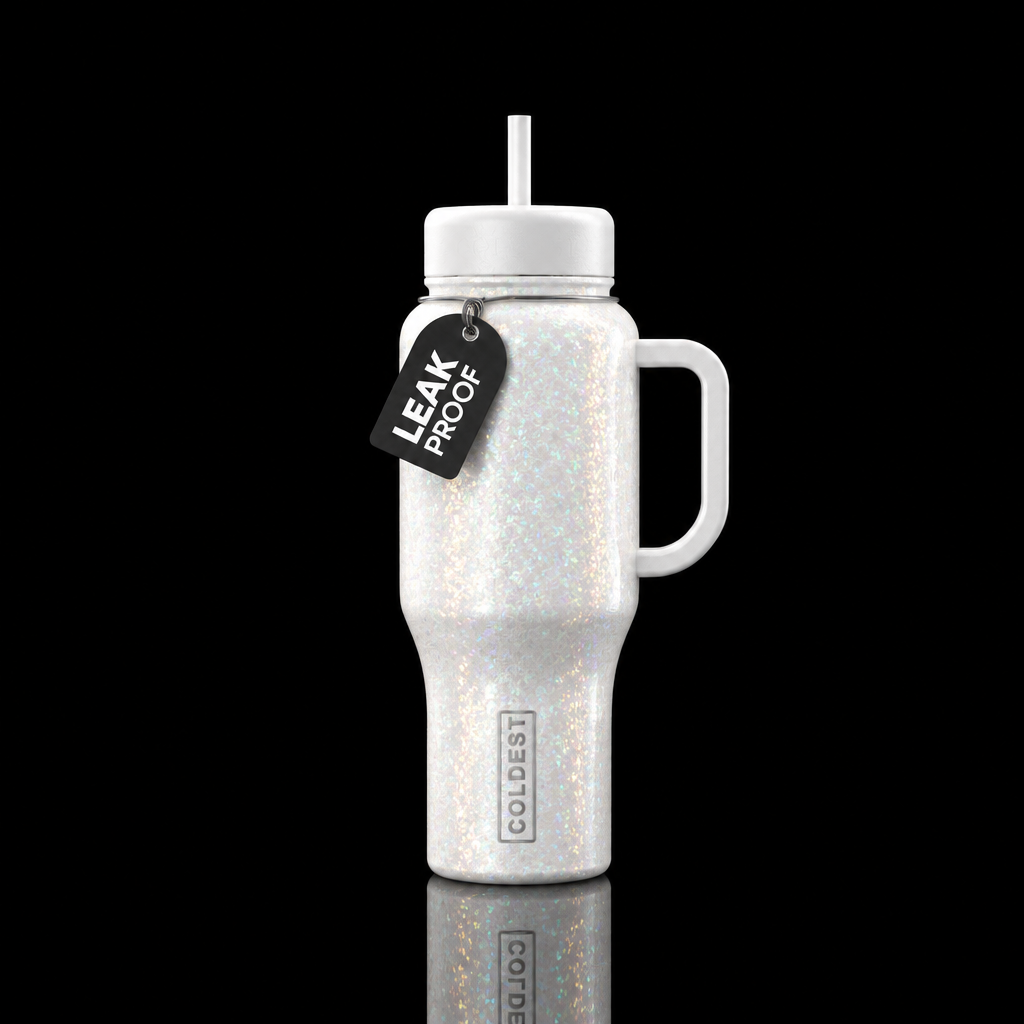 White opal with glitter water bottle design