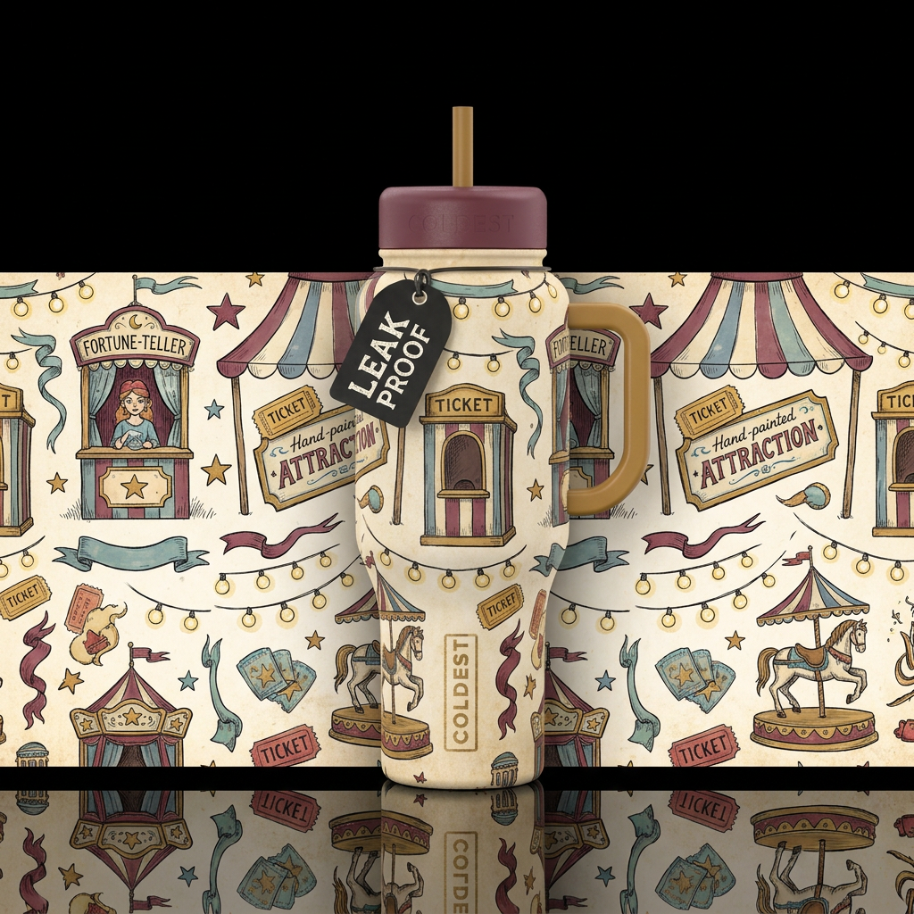 Carnival Curiosities water bottle design