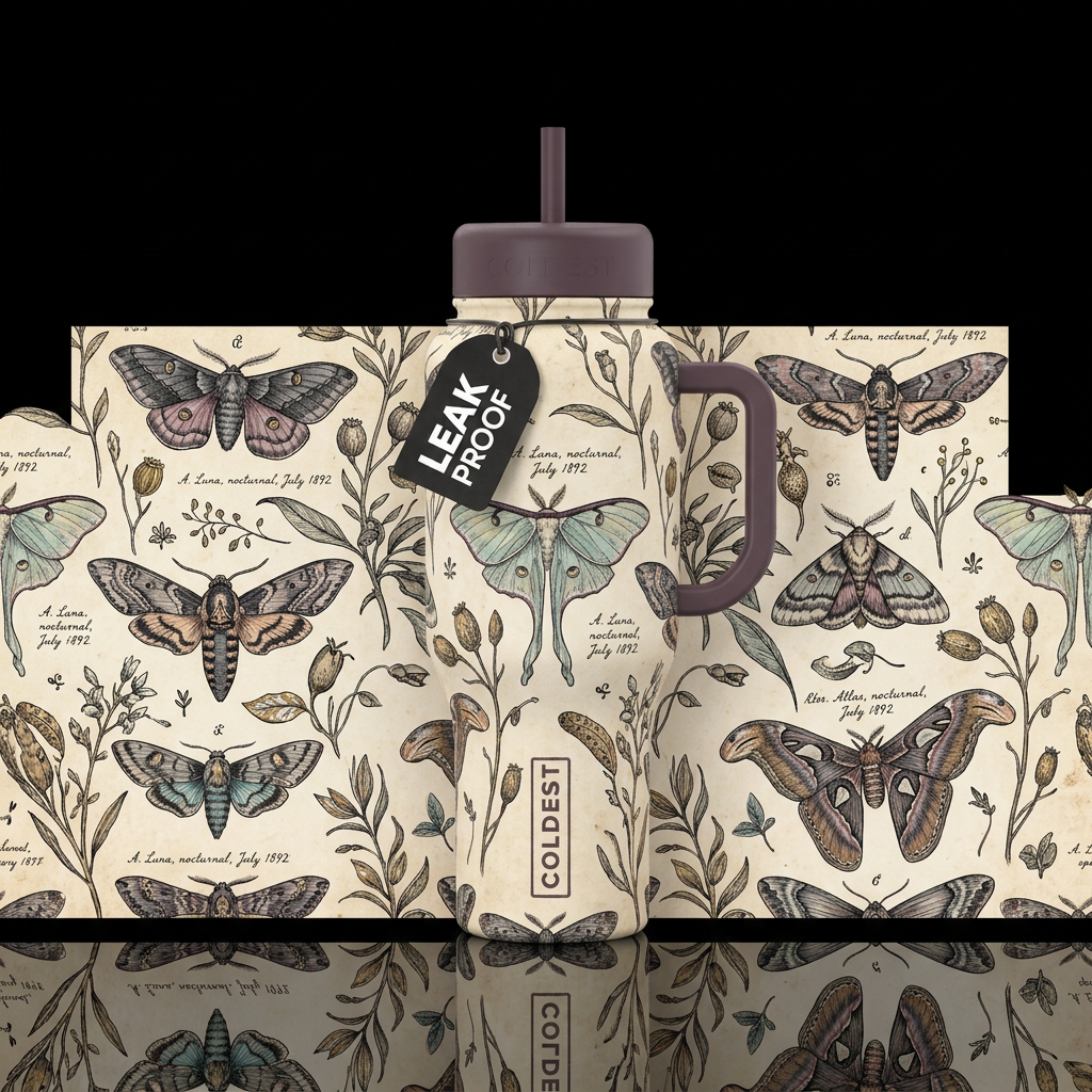 Moths Of the World water bottle design