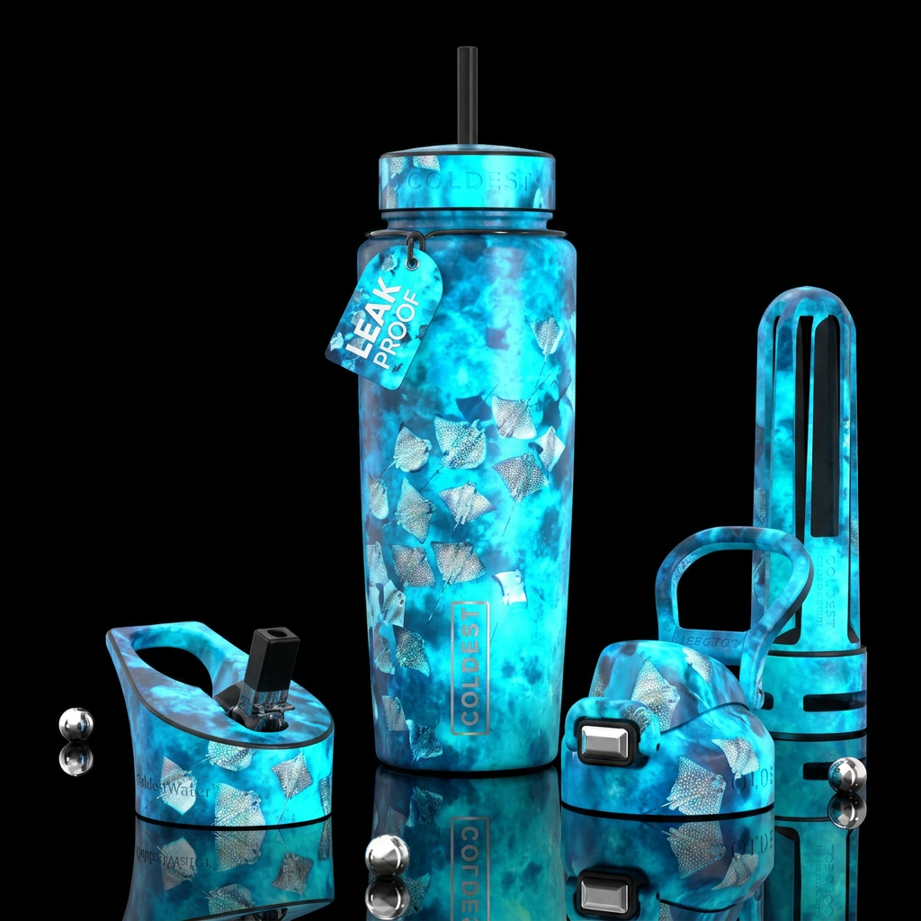 Group of stingrays water bottle design