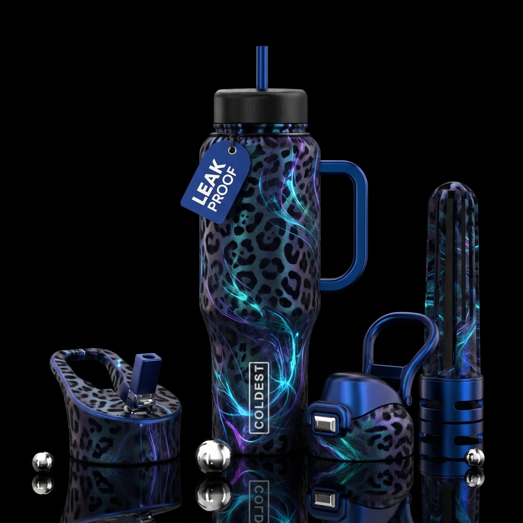 Blue panther water bottle design