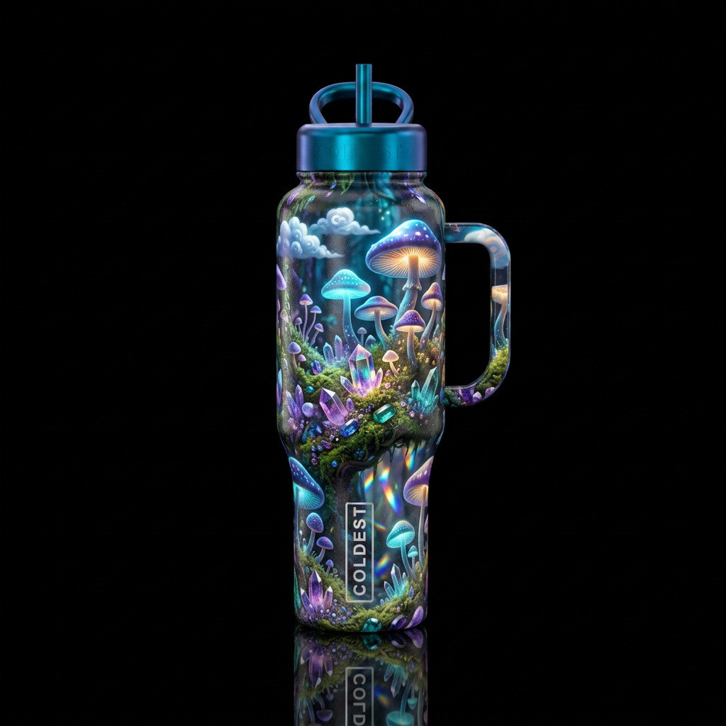 Mushroom forest water bottle design