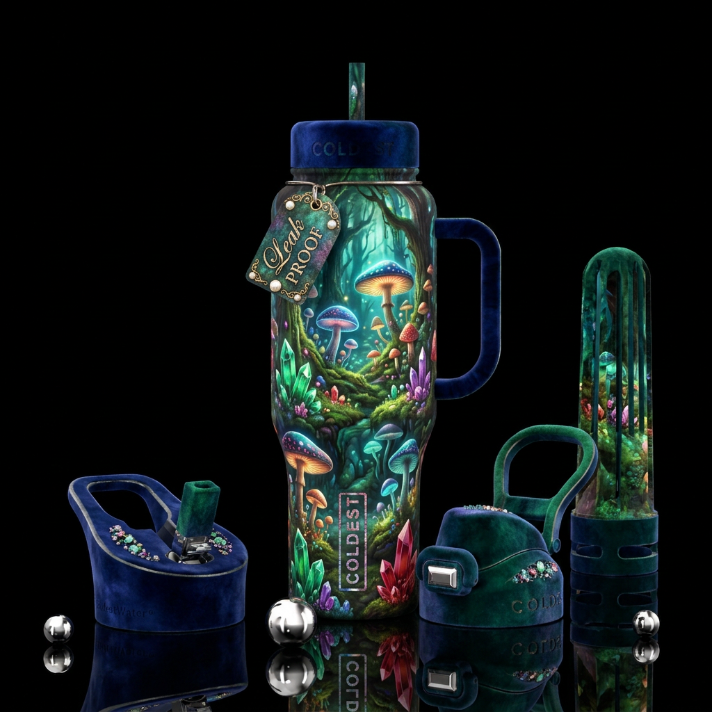 Mushroom forest water bottle design