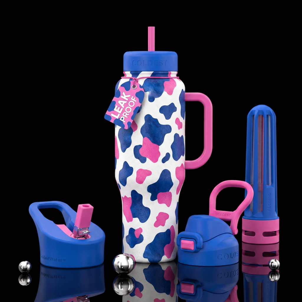 Cotton candy cow water bottle design