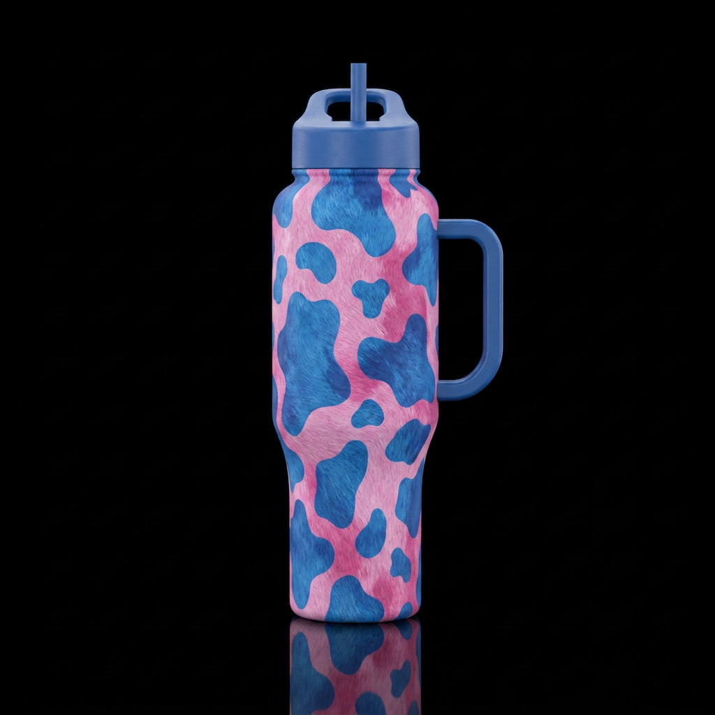 Cotton candy cow water bottle design