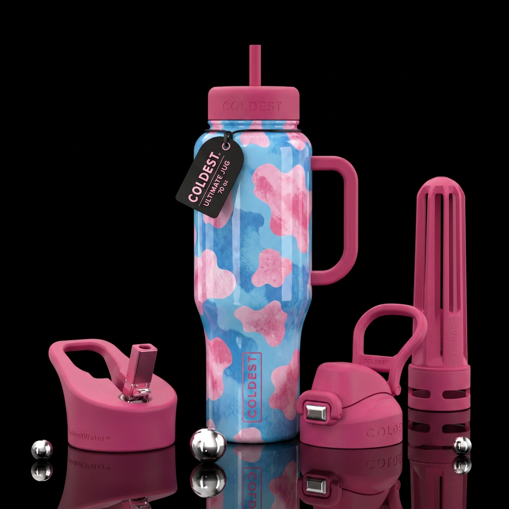 Cotton candy cow water bottle design