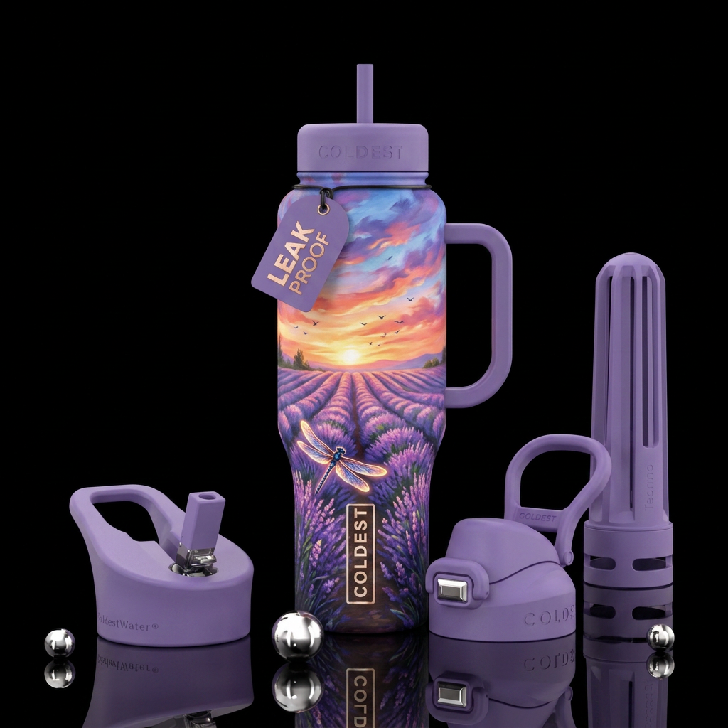 lavender field water bottle design